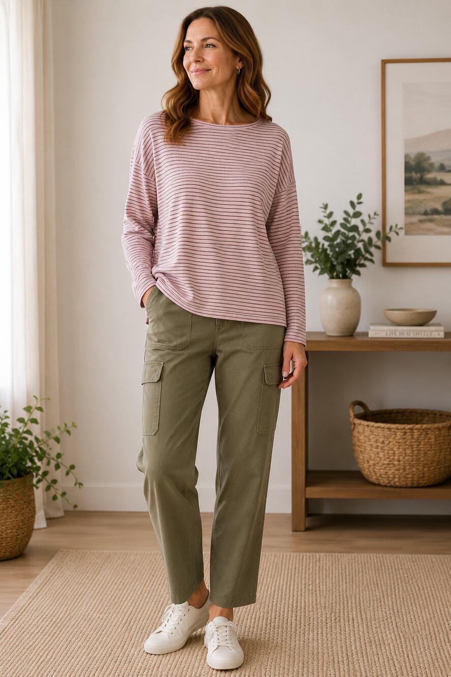 J. Jill Stripe Relaxed Boat Neck Tee - Petite Large
